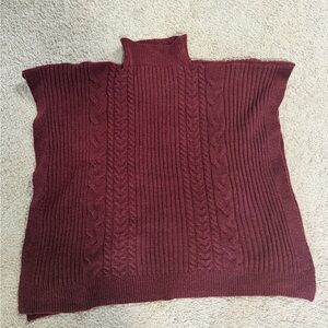 One size fits all Burgundy Cable Knit poncho Sweater
